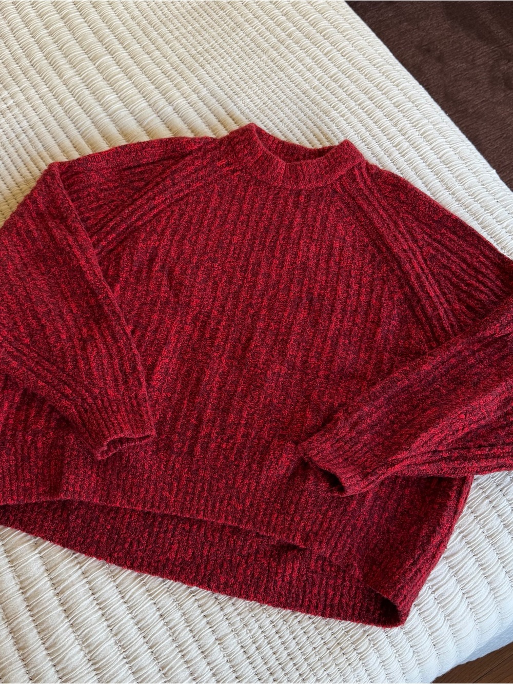 Madewell Marled Ribbed Cotton Blend Sweater in Bright Cherry